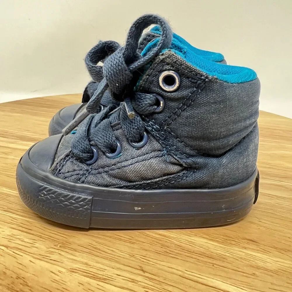 Converse All Star Toddler Baby Boys Blue High Top Sneaker Shoes Size 2